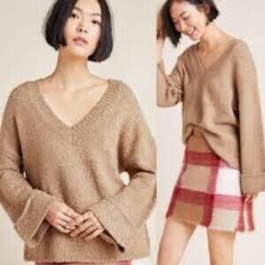 ANTHROPOLOGIE Maggie Wool Blend V-Neck Oversized Bell Sleeve Size L